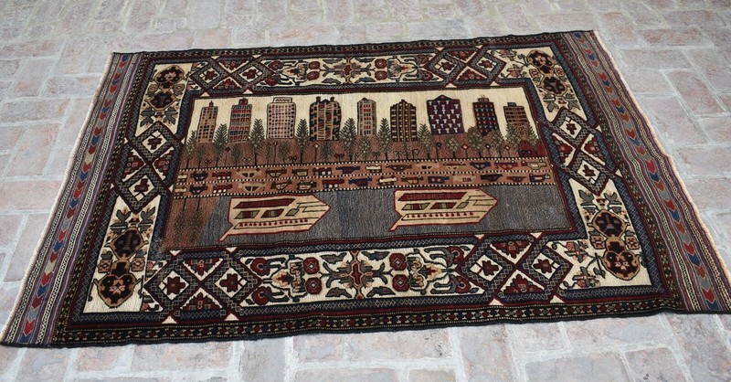 4'1 x 6'3 ft Handmade vintage afghan tribal berjesta pictorial wool persian rug gallery