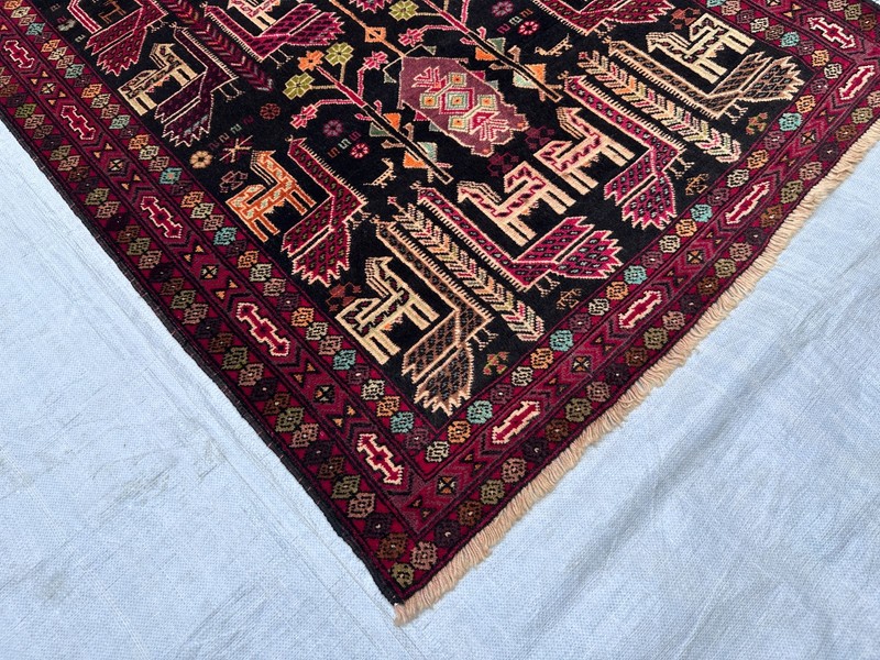 COLLECTORS' ITEM Vintage Stunning Peacock Shikargah Pictorial Tribal Belouch Rug gallery