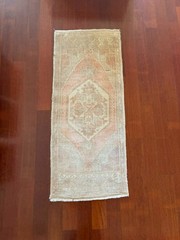 Vintage Runner 2×4 Pink Cream Beige Hand Knotted Turkish Wool Small Rug