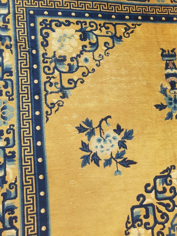 Vintage Handmade Chinese Peking Medallion Floral Wool Rug 284x230 cm gallery