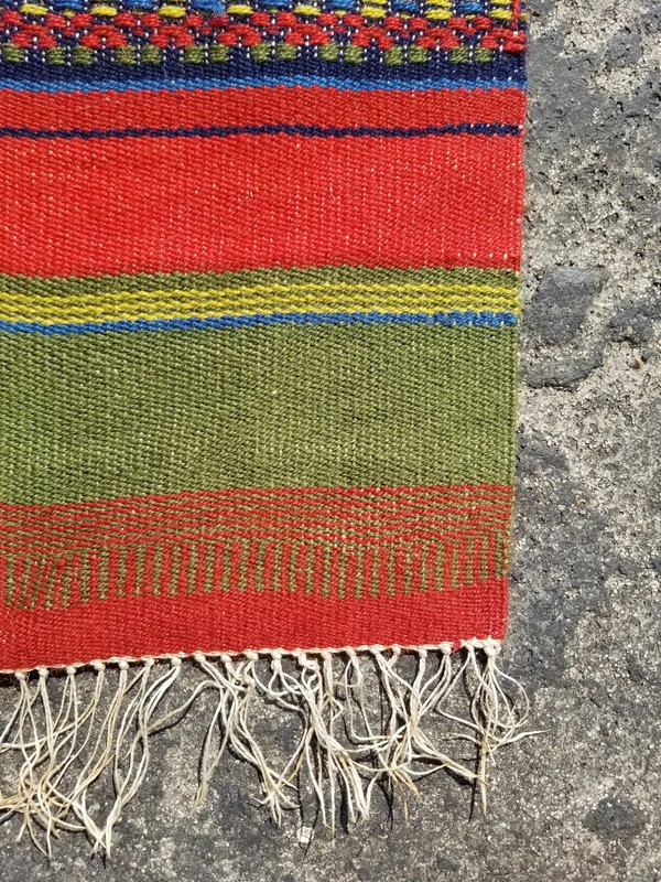 Vintage Traditional Handmade Swedish Striped Wool Multicolor Runner 3.5x1.1 ft gallery