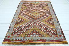 Vintage Turkish Kilim Wool Rug Handmade Floor Carpet Embroidery Teppich 66″x92″
