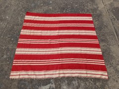 Vintage Traditional Handmade Striped White & Red Wool Kilim 4.7×4.5 ft