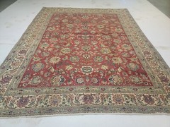 Antique Oriental Hand-Knotted Wool Area Rug Red/Ivory/Blue/Beige 9’9″ x 12’7″