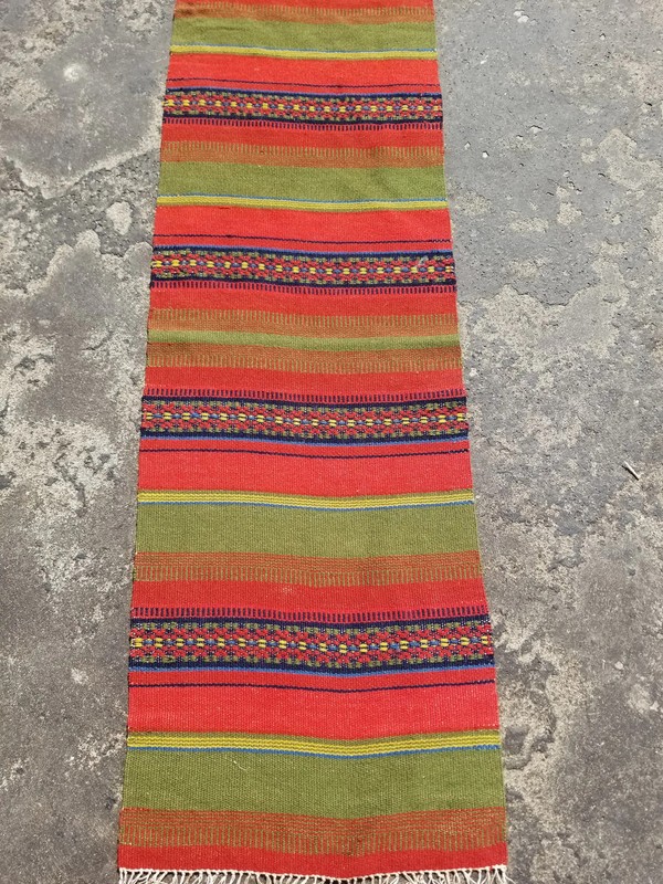 Vintage Traditional Handmade Swedish Striped Wool Multicolor Runner 3.5x1.1 ft gallery