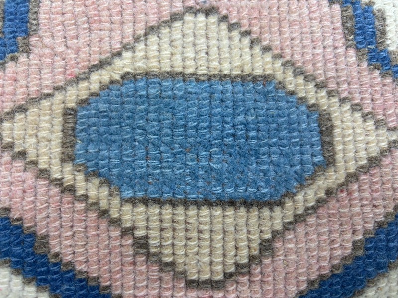 4x6 White Blue Red Pink Vintage Turkish Oushak Area Rug, Hand-Knotted Wool Rug gallery
