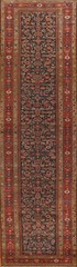 Pre-1900 Navy Blue Wool Hand-knotted Malayer 17 ft Runner Antique Rug 4×17