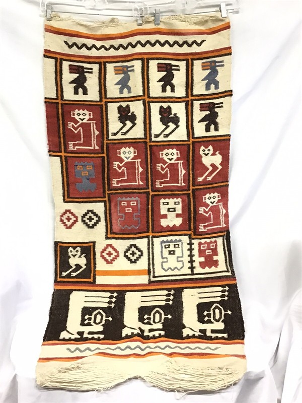 Antique Handwoven Wall Art Rug Tapestry Guatemalan Centeral America Aztec 1930's gallery