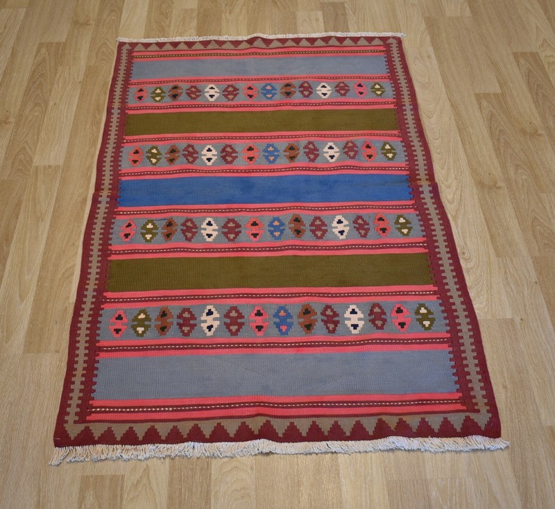 1970's Antique Caucasian Kazak Handmade Kilim 4Ft x 6Ft Free Express Shipping gallery
