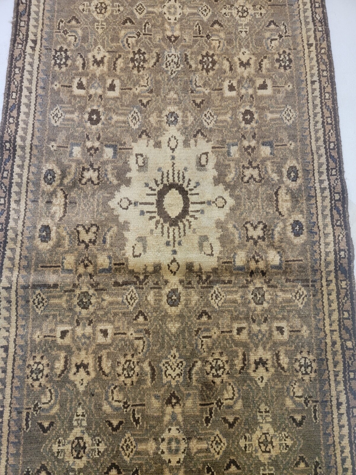 Antique Oriental Hand-Knotted Wool Runner Beige/Brown 2'6" x 9'4" gallery