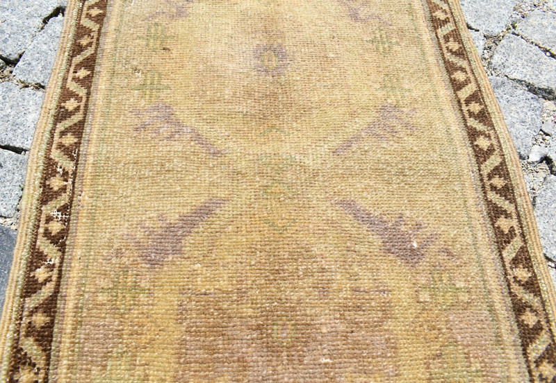 Vintage Turkish Rug 20''x38'' Anatolian Muted Dye Oushak Rug Small Low Pile Rug gallery