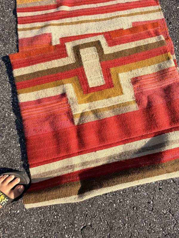 Vintage Geometric Flat Weave Runner Rug Wall Hanging 26.5x96.5 Boho MCM Wool gallery