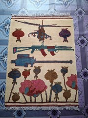S125 War Rug Handmade Knotted Afghan Tribal Vintage Pictorial 9/11 Rug 84×62 Cm