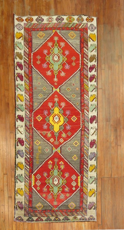 Vintage Turkish Kars Anatolian Gallery Rug Size 4'4''x10'8'' gallery