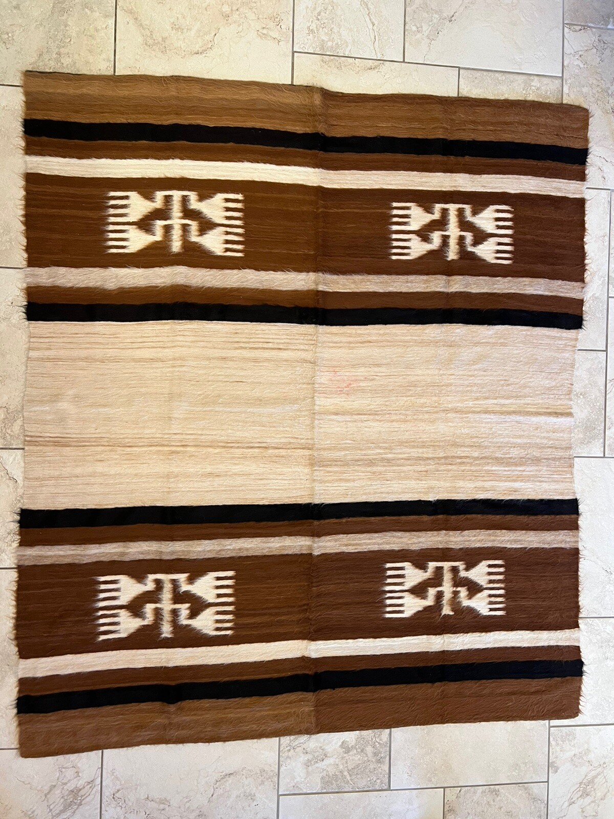 Vintage MCM 1950s Handmade Brown Turkish Mohair Woven Area Rug/Blanket 75” x 66” gallery