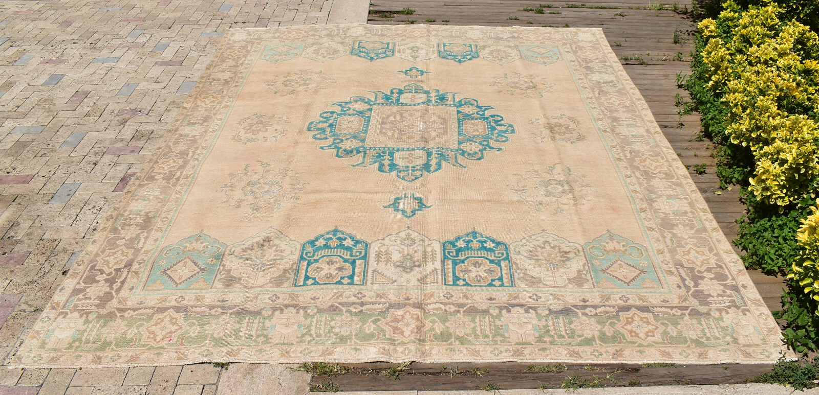 Turkish Rug 115''x143'' Vintage Light Muted Color Rug Oushak Rug 295x365cm 9x11 gallery