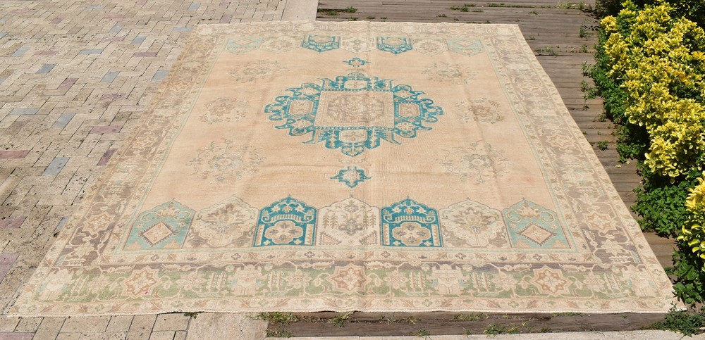 Turkish Rug 115''x143'' Vintage Light Muted Color Rug Oushak Rug 295x365cm 9x11