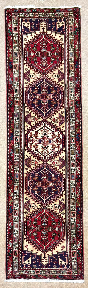Vintage Sarab Oriental Tribal Bird Runner Rug 2'6"x9'11" Hand Knotted Wool Ivory