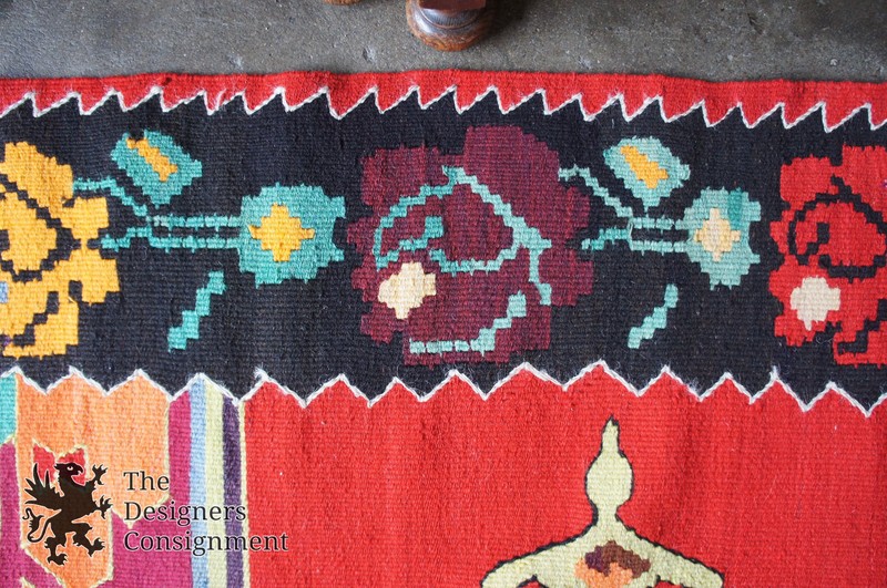 Semi Antique 4'9" x 7'4" Turkish 100% Wool Kilim Area Rug Mat Red Roses Floral gallery