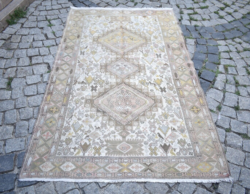 Caucasian Soumac Rug 3'9'' x 6'2'' ft Vintage Animal Figure Soumak Area Wall Rug gallery