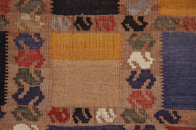 Tribal Checkered Kilim Qqashqaii Area Rug 5x8 Wool Hand-woven Reversible Carpet gallery