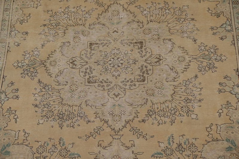 Vintage Muted Gold Tebriz Traditional Living Room Rug 9x12 Hand-made Wool Carpet gallery