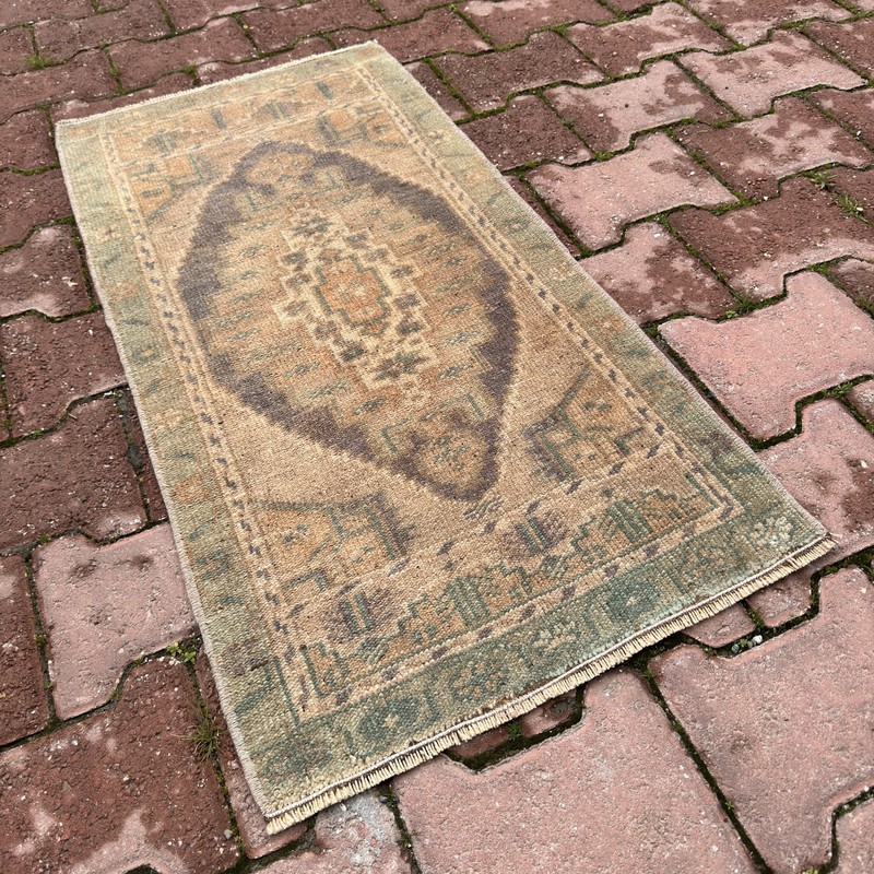 Faded Sage Taupe Turkish Wool Rug 1x3 ft Oriental Accent Rug Decor - Tariff Free gallery