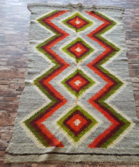 Vintage Handmade Traditional ZigZag Turkish Kilim Floor Rug Carpet 220×132 cm