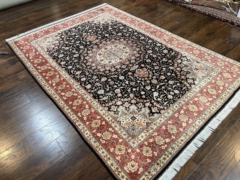 Marvelous Oriental Rug 7x10 Super Fine 50 Raj 300+ KPSI Black Rust Red Floral gallery