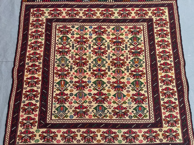 3'9x6'1 ft Vintage Hand Woven Sumak Kilim Rug Wool Tribal Geometric Afghan Rug gallery