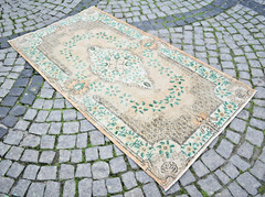 Vintage Turkish Rug 44” x 81” Muted Dye Rug Hand-Knotted Low Pile Oushak Rug