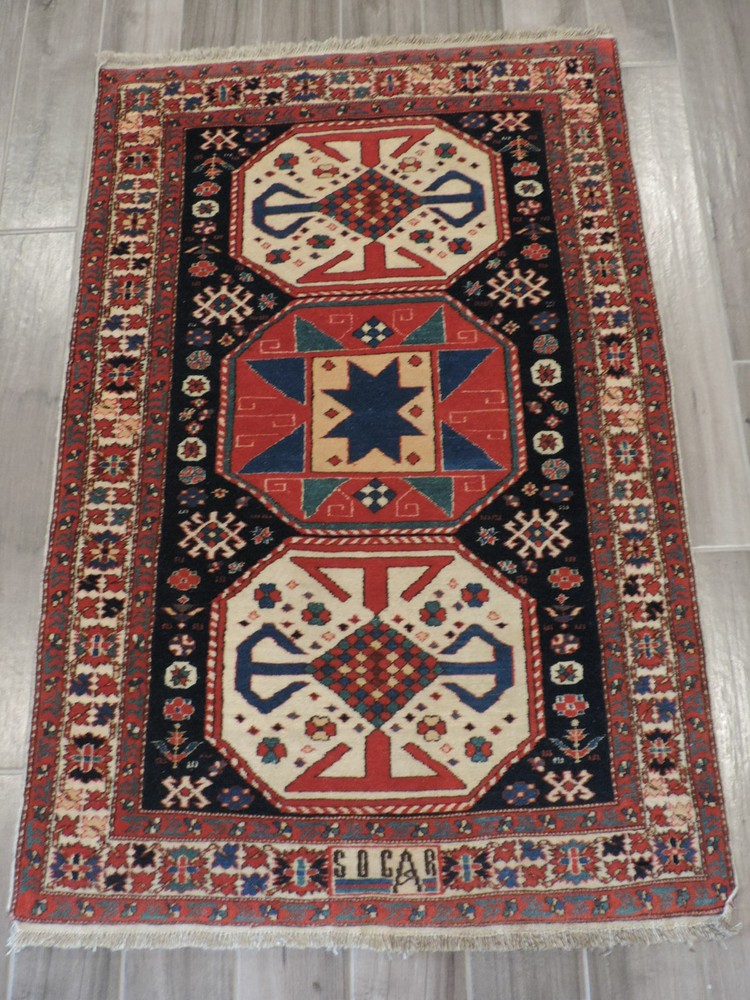 3x5ft. Handmade Azerbaijan Caucasian Shirvan Signed Wool Rug