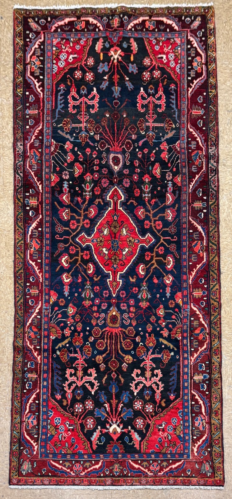 Vintage Hand Knotted Hamedan Runner Rug 4x11 Navy Tribal Geometric Wool Oriental gallery