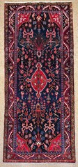 Vintage Hand Knotted Hamedan Runner Rug 4×11 Navy Tribal Geometric Wool Oriental