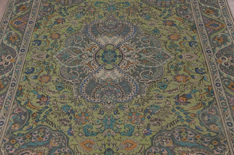 Light Green Floral Traditional Over-Dyed Hand-knotted Living Room Area Rug 7x10 gallery