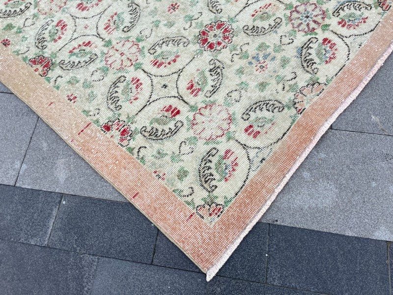 Vintage Turkish Oushak Rug 3.9x6.8 ft Beige Peach Distressed Wool Boho gallery