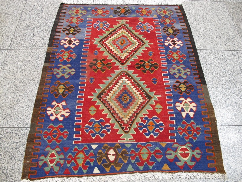 Vintage Turkish Kilim Rug 4x5 ft 1970s Anatolian Nomadic Farmhouse Handwoven gallery