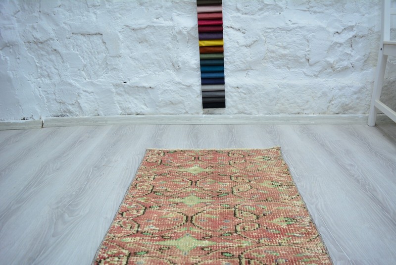 Red Turkish Vintage Runner, 1.8x4.9ft, Antique Red Floral Handmade Runner, gallery