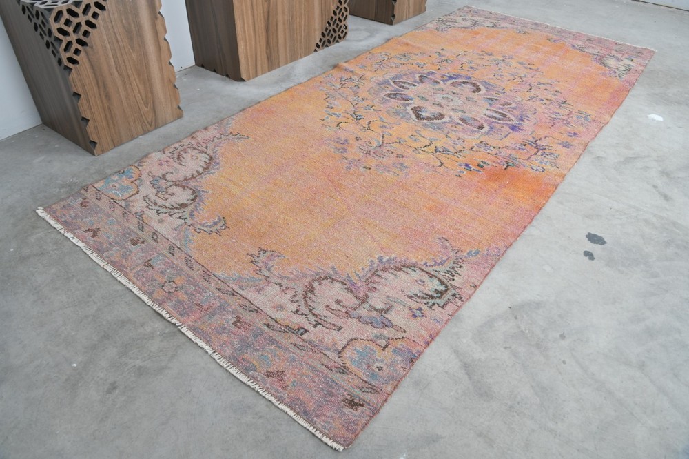 turkish runner rug 4x11 ft, hand-knotted vintage oushak rug, runner carpet, 934