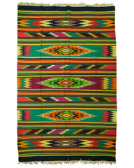 Romanian Oltenian Kilim Rug Handwoven 100% Wool Geometric Teal Multicolor 1970s