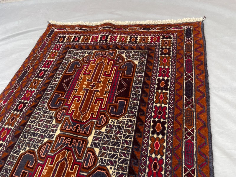 2'8x5'5 ft Vintage Afghan Baluchi Hand Knotted Wool Brown Navy Tribal Runner Rug gallery