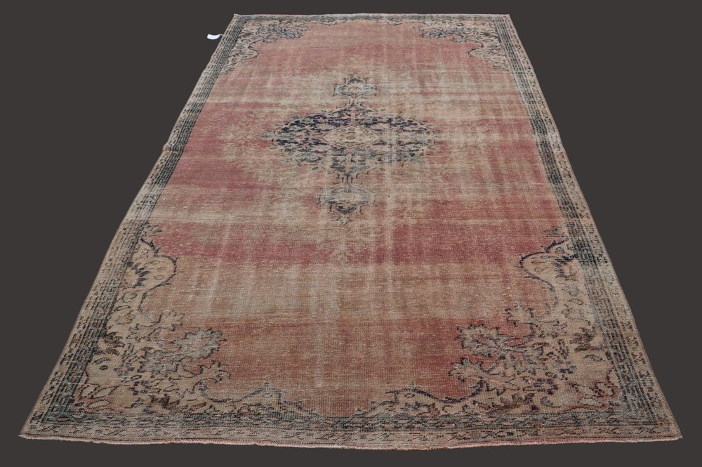 Vintage Turkish Oushak Rug, Peach 6x9 ft, Handmade Wool, Bohemian Anatolian
