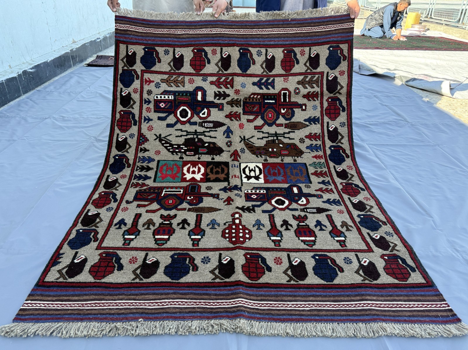 Fine Hand Knotted Afghan War Rug 4x6 ft Vintage Persian Style Pictorial Carpet gallery