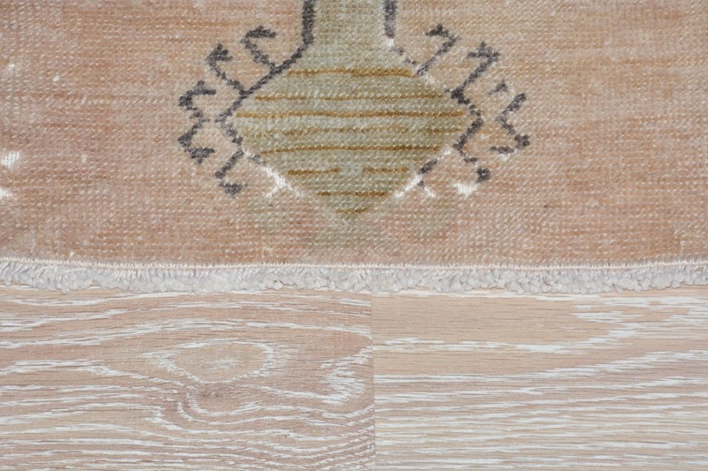 Vintage Turkish Mini Rug 1'3x3 ft, Small Oushak Rug | Faded Orange Green Mat gallery