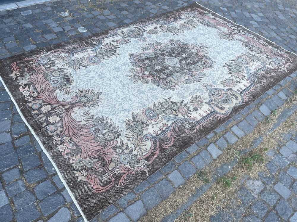Turkish Vintage Rug, Handmade Wool Rug, Bohemian Large Rug, 5,7 x 9,3 ft