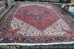 Vintage Hand Knotted Wool Oriental Rug 9’3 x 16′ Red Medallion Geometric Tribal