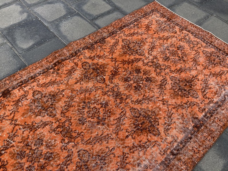 Orange rug, Turkish Vintage rug, Bedroom rug, Area rug, Wool rug 3.5 x 6.6 ft gallery
