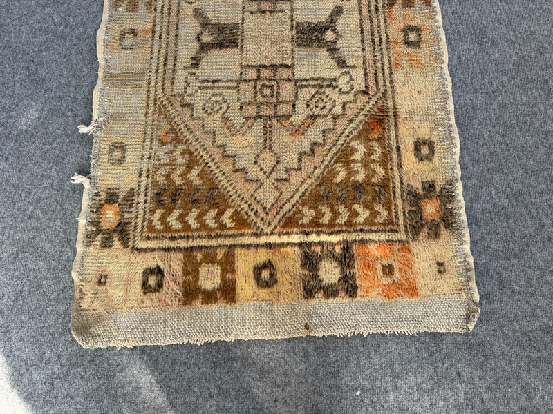 Vintage Turkish Runner Rug 2x7 ft Hand-Knotted Distressed Neutral Oushak Wool gallery