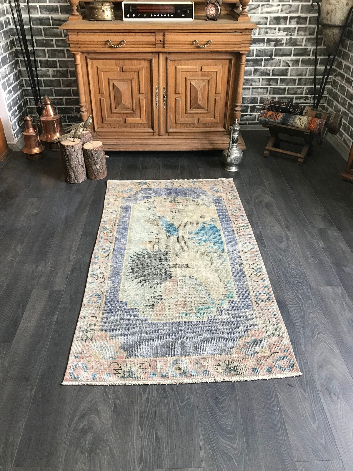 3.1x5.5 Medium Vintage Blue Turkish Oushak Rug gallery