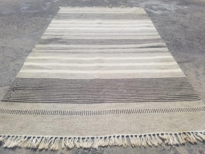 Vintage Traditional Handmade Oriental Stripped Wool Multicolor Kilim 4.9x2.9 ft gallery